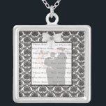 Damask Elegance Wedding  Silver Square Necklace<br><div class="desc">Personalize this pretty necklace to have as wedding favors at your wedding reception or to have one yourself as a remembrance of your special day. This necklace is also the perfect gift for the bride at her bridal shower. Personalize by adding your photo.</div>