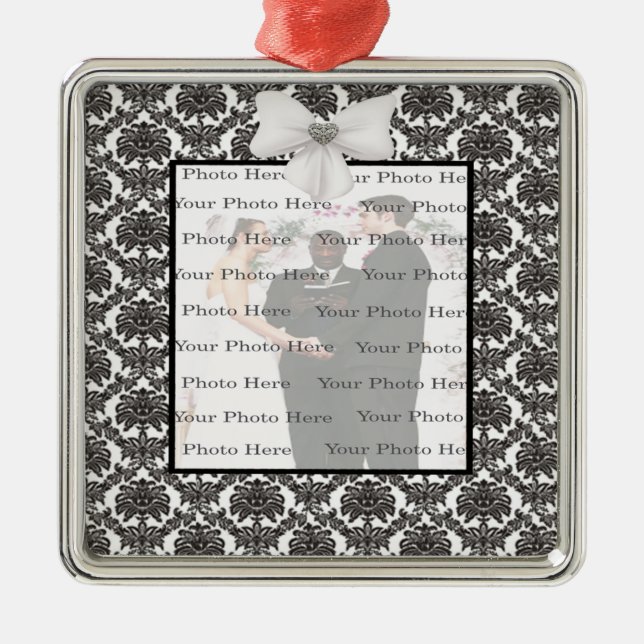 Damask Elegance Wedding Silver Square Ornament (Front)