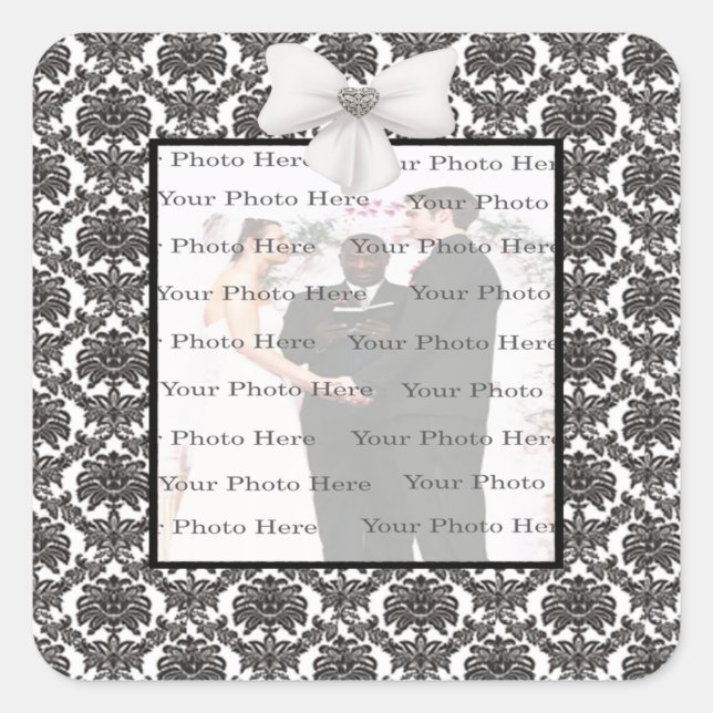 Damask Elegance Wedding Square Stickers (Front)