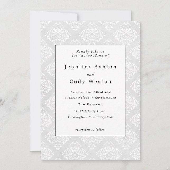 Damask Elegant Classic White Wedding Invitation (Front)