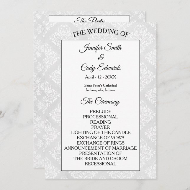 Damask Elegant Formal Wedding Program (Front/Back)