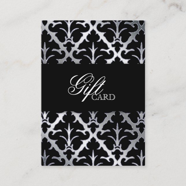 Damask Elegant Gift Card Silver Black (Front)