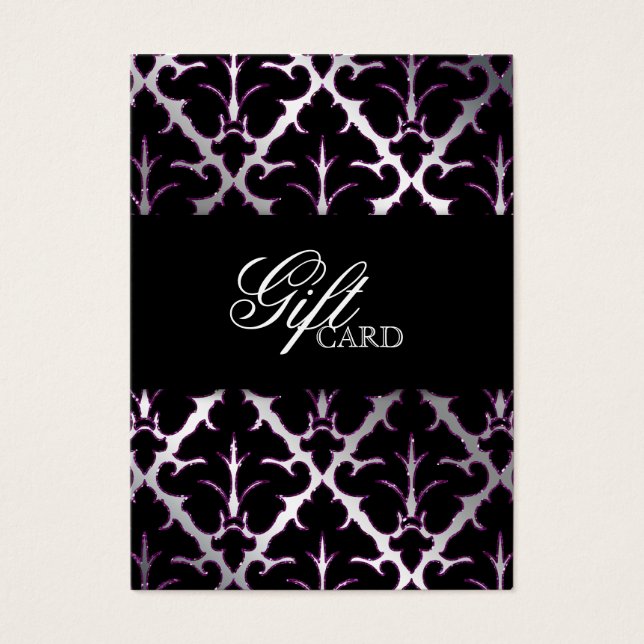 Damask Elegant Gift Card Silver Purple Black (Front)