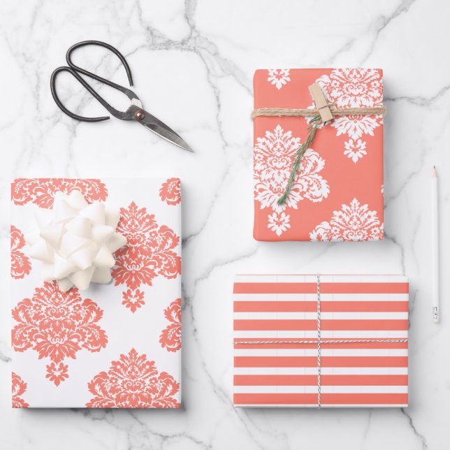 Damask Elegant Pattern Wrapping Paper Sheets (Front)