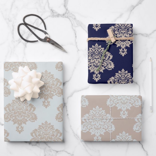 Damask Elegant Pattern Wrapping Paper Sheets (Front)