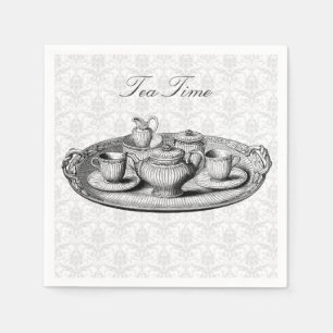 Damask Elegant Tea Party Teapot Custom Text Paper Napkins