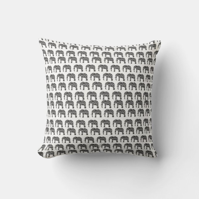 Damask Elephant Pattern Throw Pillow (Front)
