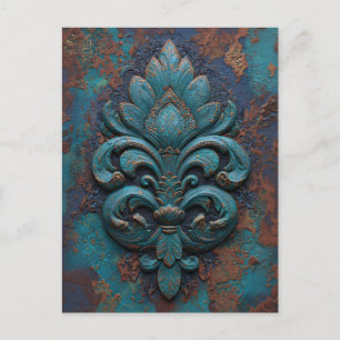 Damask Embossed Fleur-De-Lis Postcard