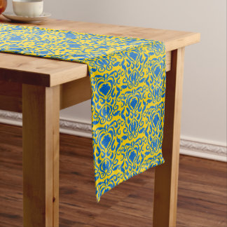 Damask Energizing Yellow Freedom Blue  Medium Table Runner