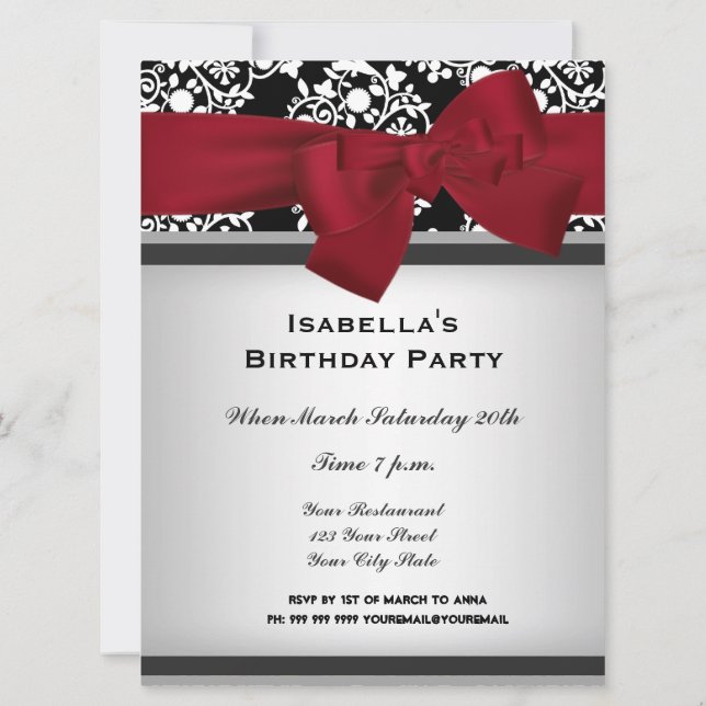 Damask Event Invitation Red large (Back)