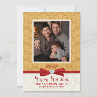 Damask Family Photo Card - Gold & Ivory