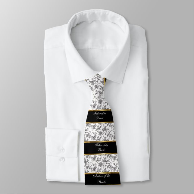 Damask, Father of the Bride, Black and Gold Neck Tie (Tied)