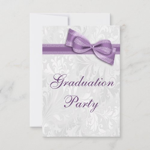 Damask &amp; Faux Bow Girls Graduation Party Personalized Invitations