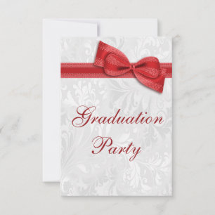 Damask & Faux Bow Girls Graduation Party Invitation