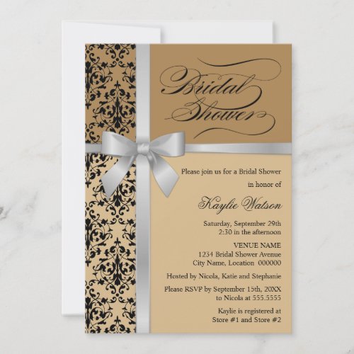 Damask Faux Silver Ribbon Autumn Bridal Shower Custom Announcement