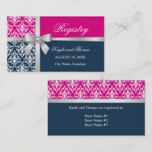 Damask Faux Silver Ribbon Navy Blue Fuchsia Enclosure Card