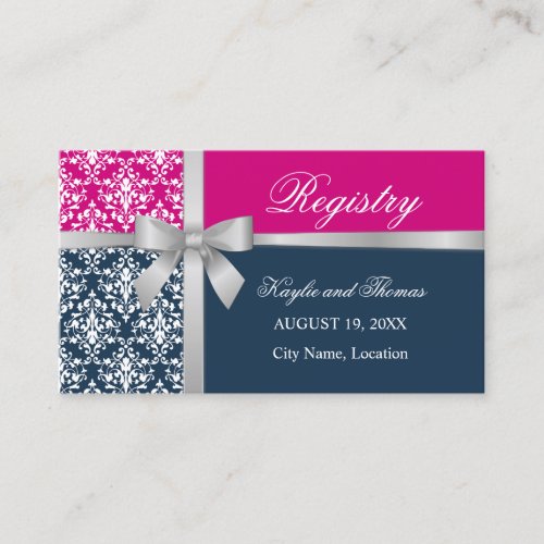 Damask Faux Sliver Ribbon Navy Blue Fuchsia Insert