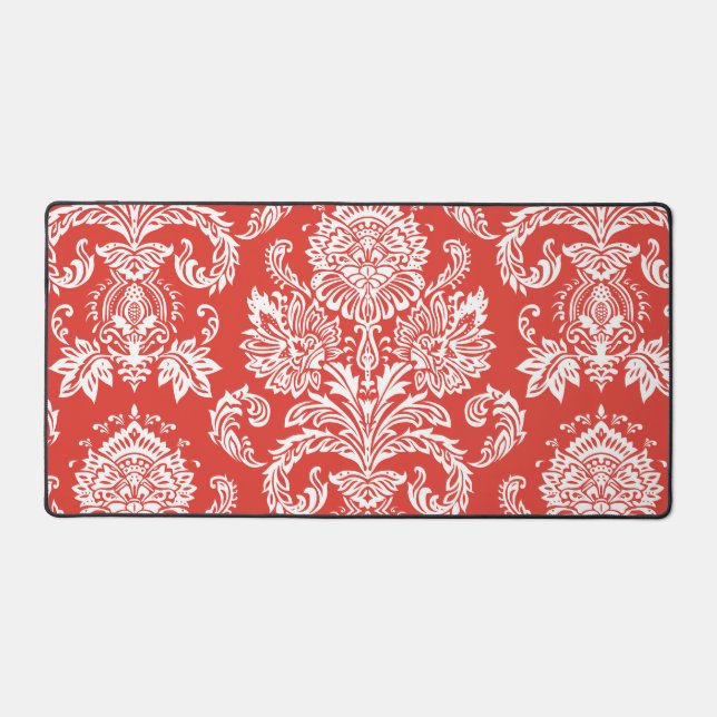 Damask Fire Red Designer Matching Color Desk Mat (Front)