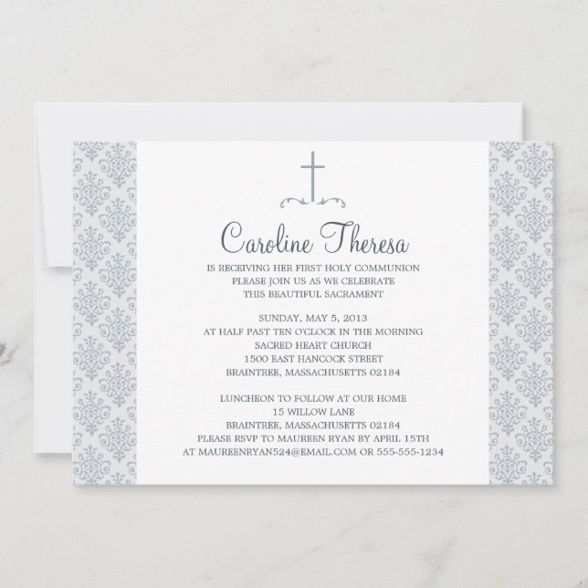 Damask First Communion Invitation (Front)