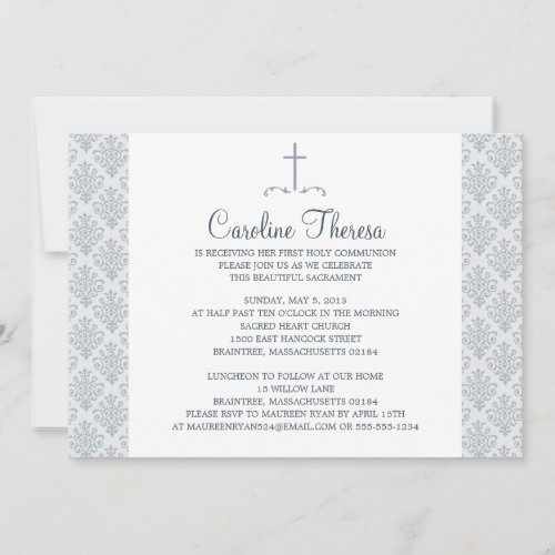 Damask First Communion Invites