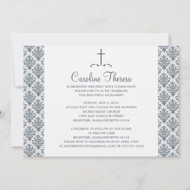 Damask First Communion Invitation (Front)