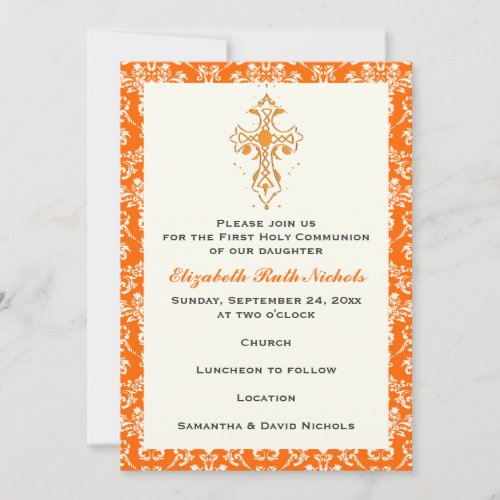 Damask First Holy Communion Baptism Confirmation Personalized Announcements