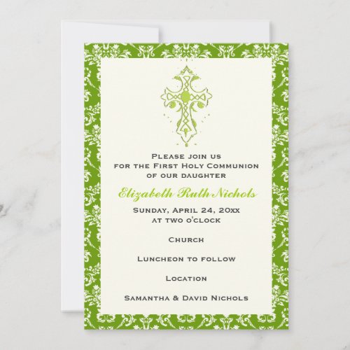 Damask First Holy Communion Baptism Confirmation Personalized Announcements