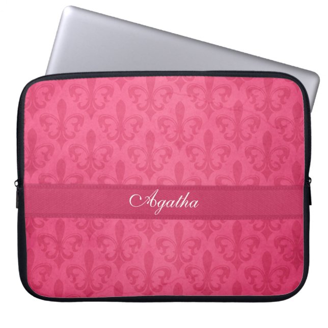 Damask  fleur de lis named dark pink laptop case (Front)