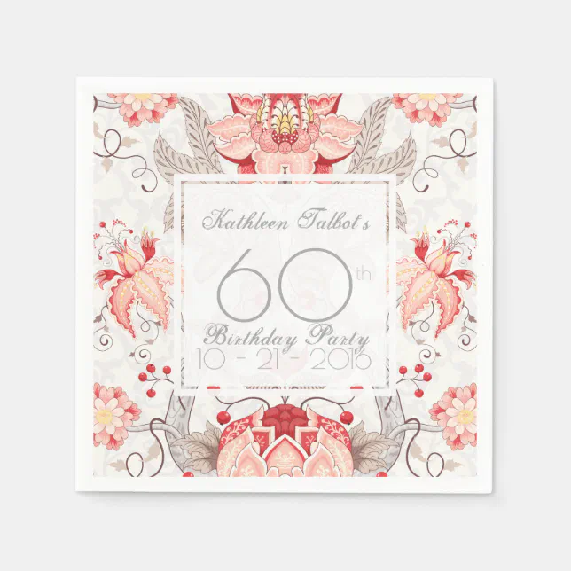 Damask Floral 60th Birthday Party Paper Napkin Zazzle