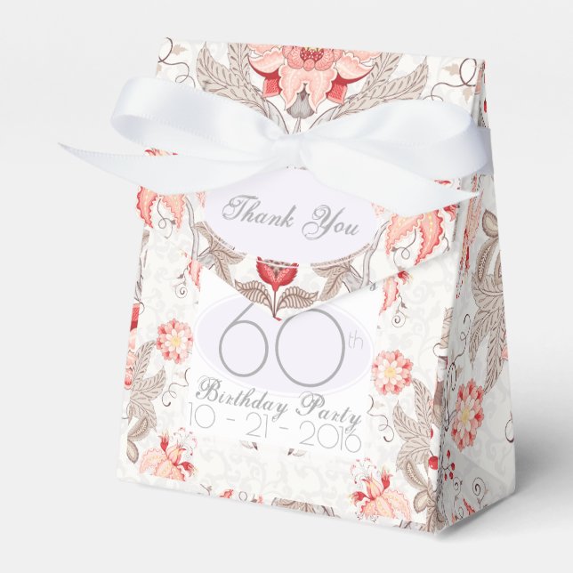 Damask Floral 60th Birthday Thank You Favor Box (Front Side)