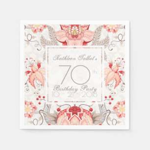 Damask Floral 70th Birthday Party Paper Napkin
