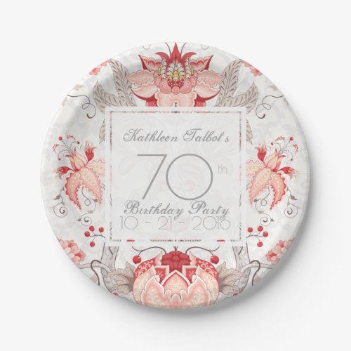 Damask Floral 70th Birthday Party Paper Plate