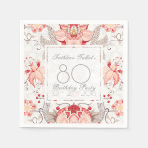 Damask Floral 80th Birthday Party Paper Napkin