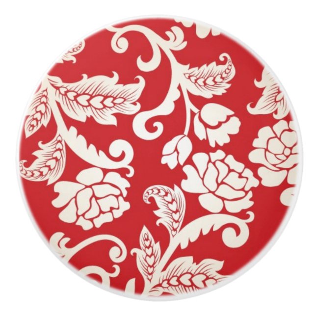 Damask floral background pattern ceramic knob (Front)