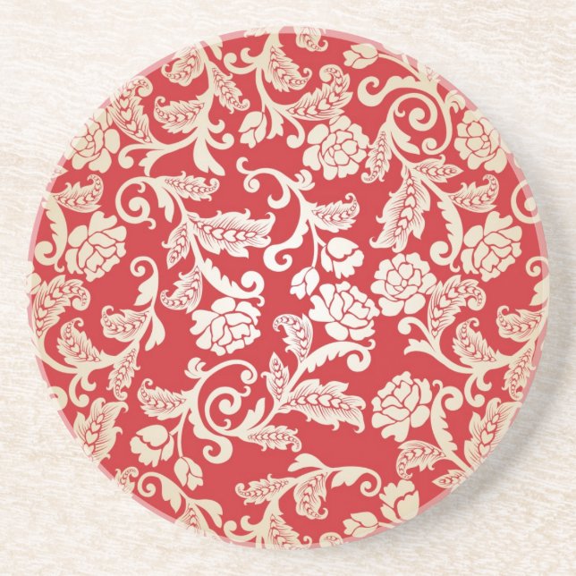 Damask floral background pattern coaster (Front)