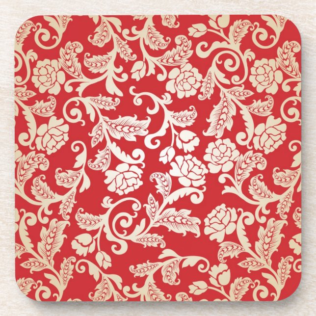 Damask floral background pattern drink coaster (Front)