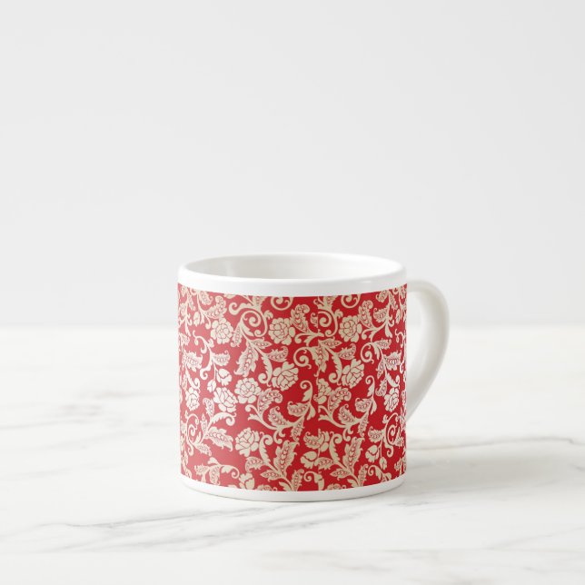 Damask floral background pattern espresso cup (Front Right)