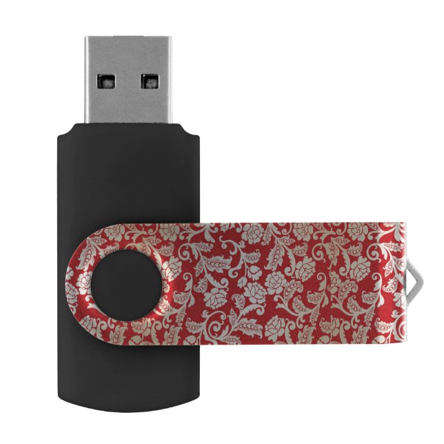 Damask floral background pattern flash drive (Opened)