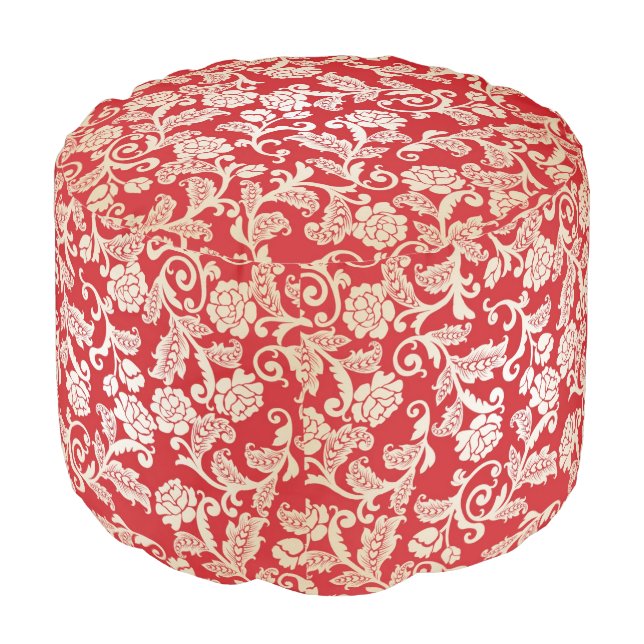 Damask floral background pattern pouf (Angled Front)