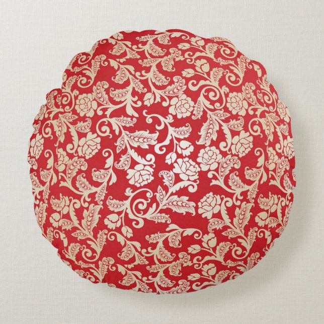 Damask floral background pattern round pillow (Front)