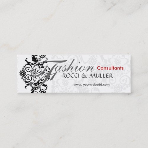Damask floral black and white mini business card