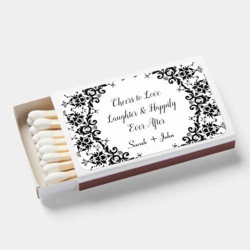 Damask Floral Cheers to Love Laughter Wedding  Matchboxes
