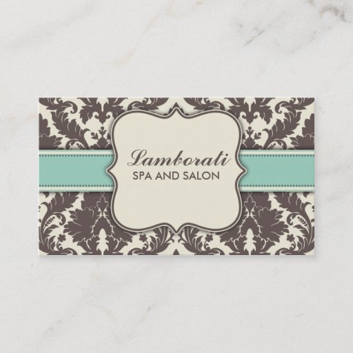 Customizable Damask Floral Elegant Modern Brown Beige and Green Business Cards