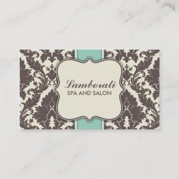 Damask Floral Elegant Modern Brown Beige And Green Business Card by Lamborati at Zazzle