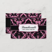 Damask Floral Elegant Modern Pink and Black Business Card (Front/Back)