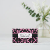 Damask Floral Elegant Modern Pink and Black Business Card (Standing Front)