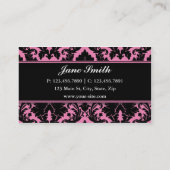 Damask Floral Elegant Modern Pink and Black Business Card (Back)