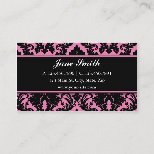 Damask Floral Elegant Modern Pink and Black Business Card | Zazzle