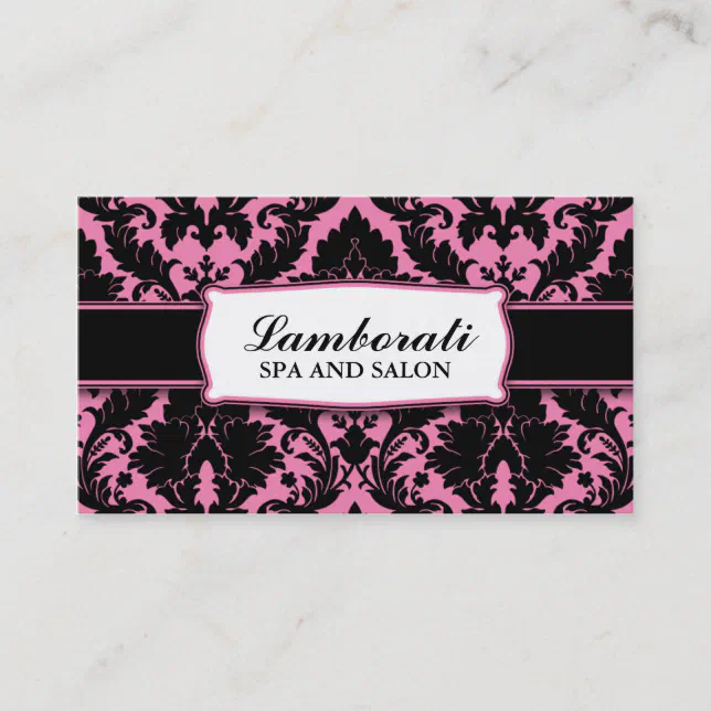 Damask Floral Elegant Modern Pink and Black Business Card | Zazzle