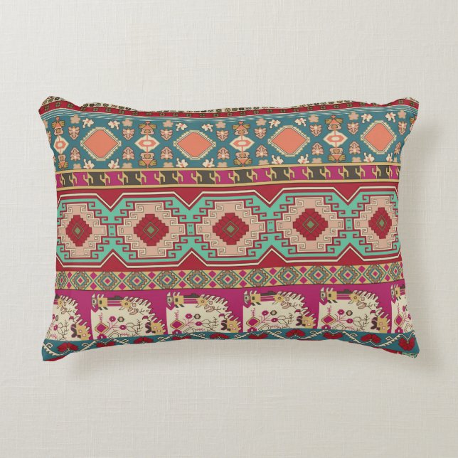 Damask Floral Geometric Colorful Patchwork Accent Pillow (Front)